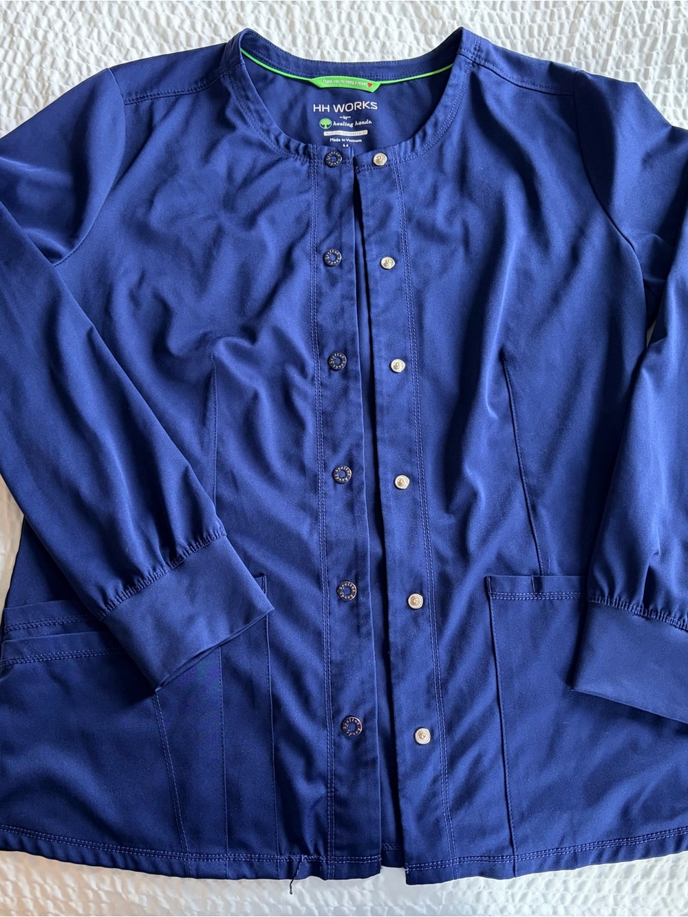 HH works Healing hands Navy Button-Front Jacket Sz M